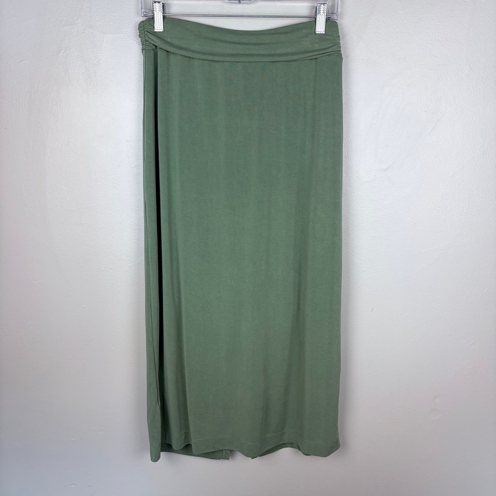 Anthropologie Juni Midi Skirt Light Green Twist Front Slit Elegant Size Medium - Picture 6 of 9